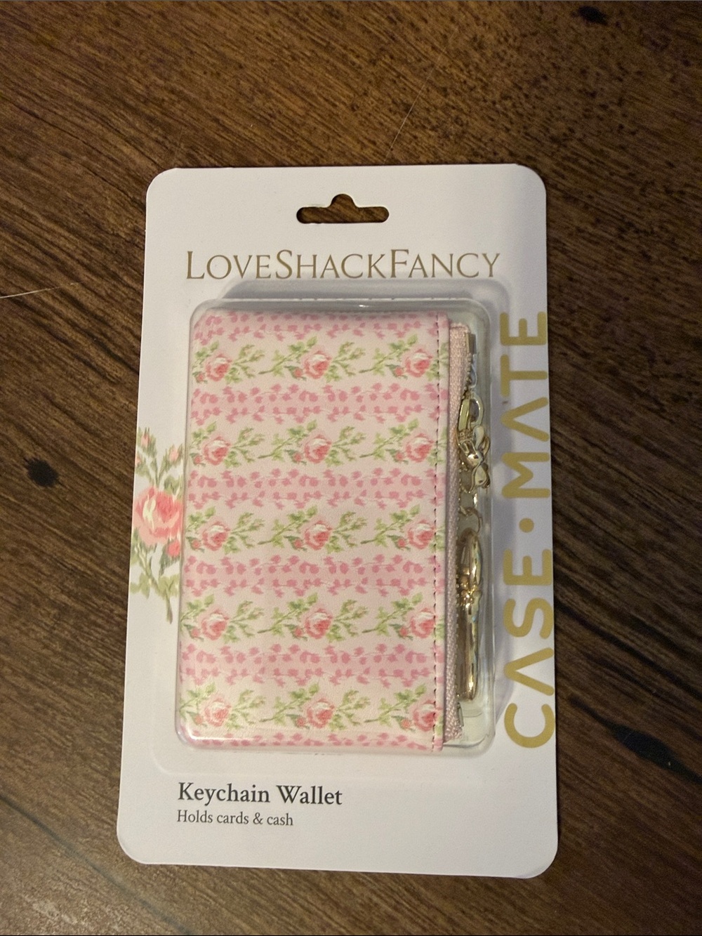 LoveShackFancy Pink and Green Floral Keychain Card Wallet